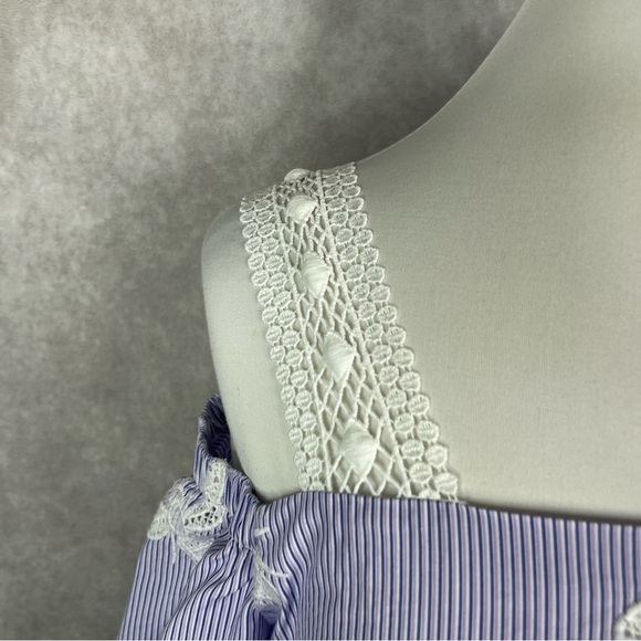 Sandro Ashley Lace Bee Embroidered Motif Cold-Shoulder Top In Blue Size 1/S - Picture 7 of 7